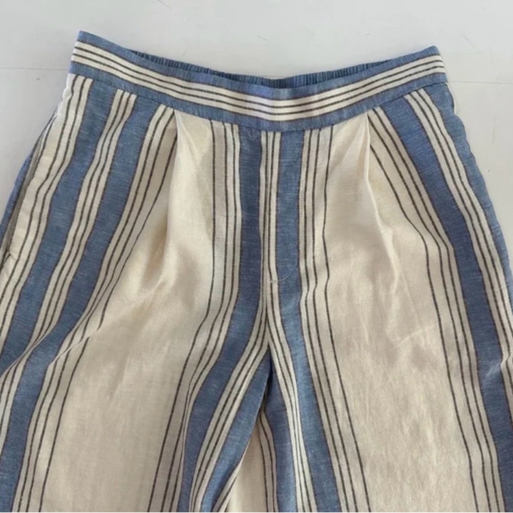 Banana Republic Linen Blend Easy Wide Leg Cropped Pant Blue Striped Small - Picture 7 of 11